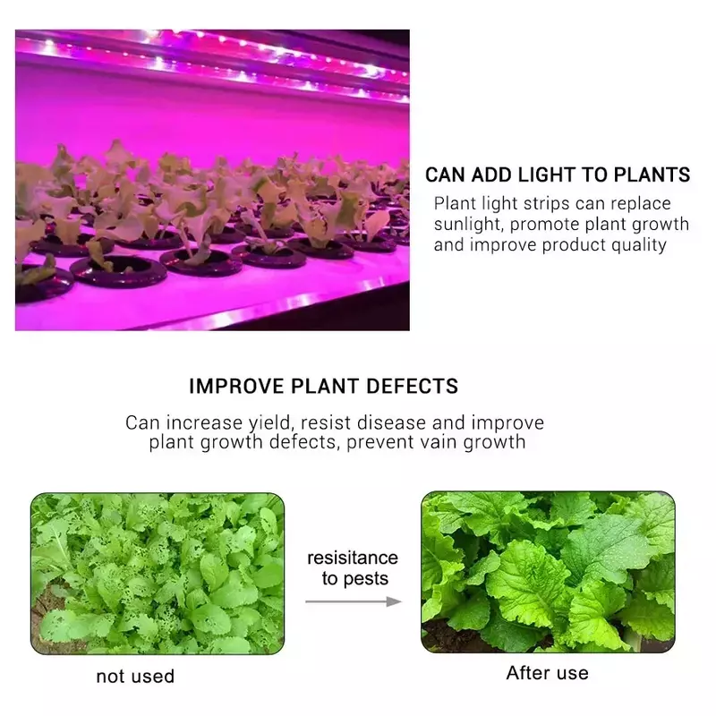 LED 성장 조명 풀 스펙트럼 식물 램프 5V USB 식물 조명 스트립, 식물 꽃 온실 텐트 수경 재배용 식물 램프, 1m, 2m, 3m