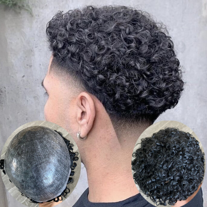 Крутой мужской натуральный человеческий парик 15 мм, мужской парик из прочной тонкой кожи на основе ПУ, мужской протез из человеческих волос, естественный парик