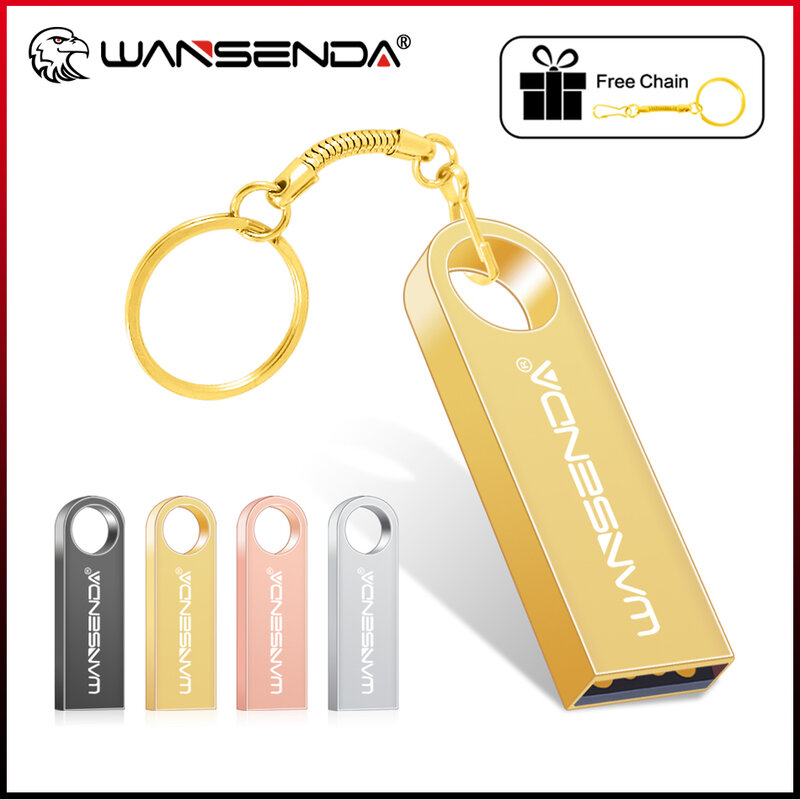 Wansenda Mini USB แฟลชไดรฟ์ USB 2.0ไดรฟ์ปากกา128GB Cle USB 64GB 32GB Cle USB Stick 16GB 8GB 4GB โลหะ Pendrive Memory Stick