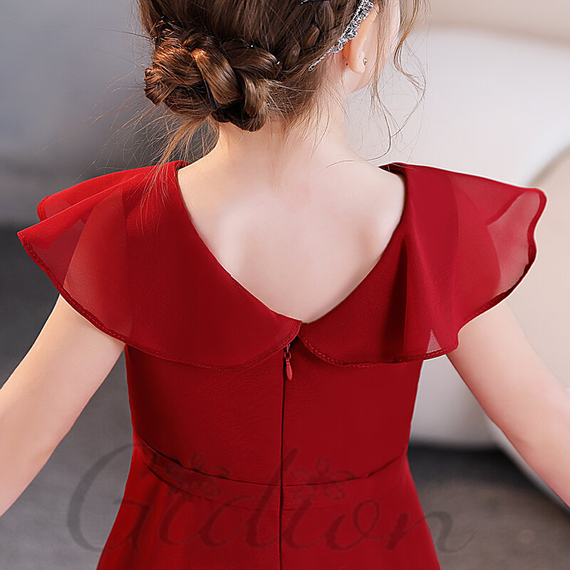 Chiffon Junior Bridesmaid Dress For Kids Wedding Ceremony Pageant Prom Night Show Ball Evening-Gown Celebration Banquet Party