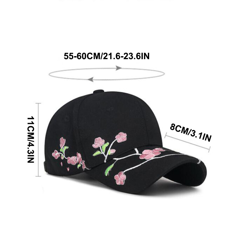Plum Embroidered Baseball Cap Adjustable Sun Protection Snapback Caps For Women Men Summer Outdoor Travel Sports Hiking Dad Hat