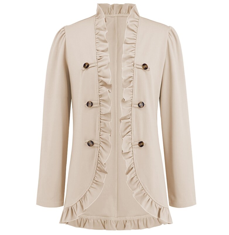 여성용 우아한 프릴 프론트 단추 업 재킷, 출퇴근 여성 캐주얼 의류, 여성 패션, 긴팔, 스위트 코트