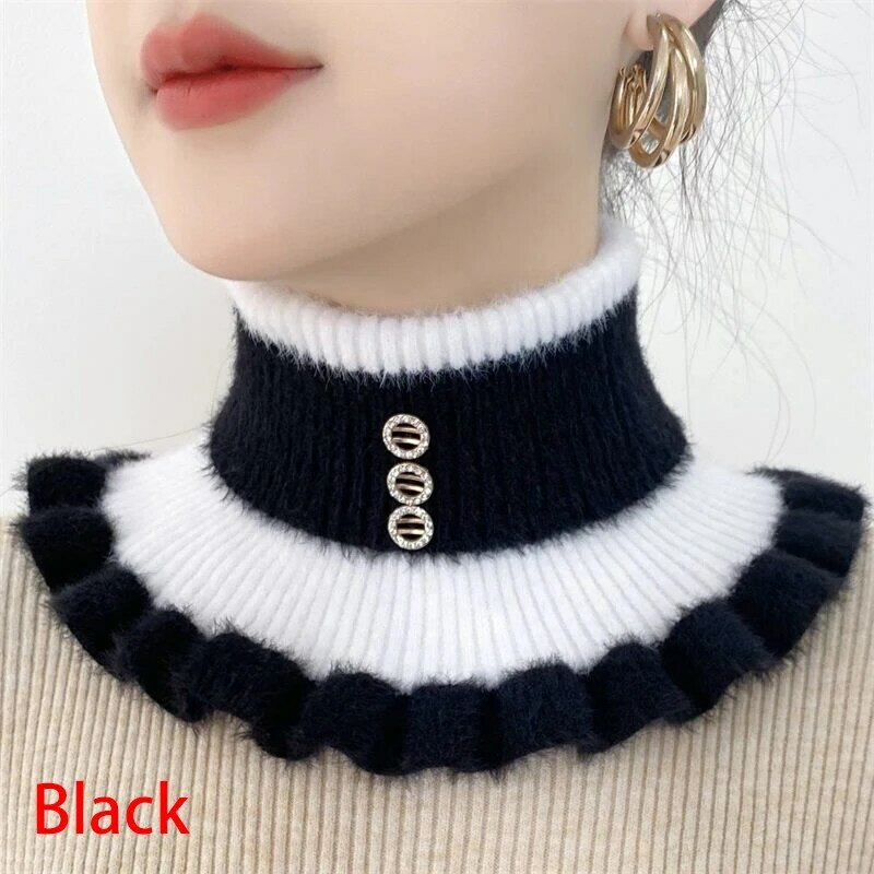 Women's Fake Collar Protects Cervical Spine Winter Warm Scarf Cycling Thick Elastic Neck Sleeve Faux Fur Velvet Rhinestone Bib