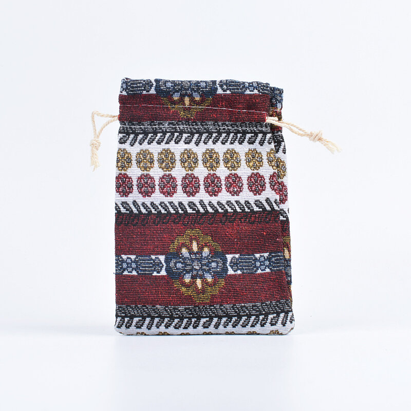 50pcs / Lot 10 * 14cm bohème style coton lin sac cordon de serrage bonbons coin clé sac de rangement voyage cosmétique bijoux organisateur