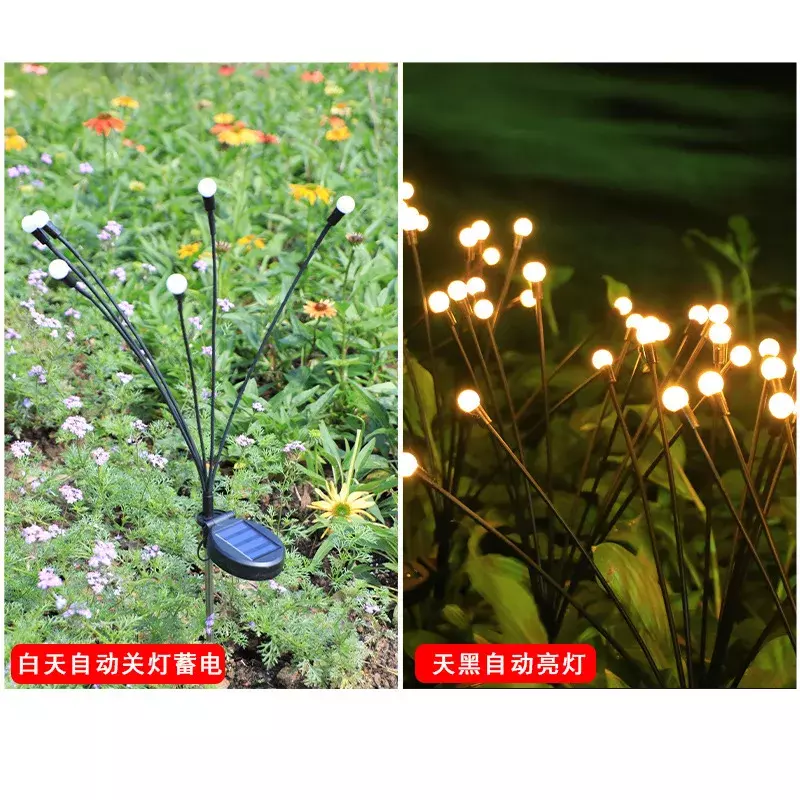 Iluminação exterior Solar Firefly, Decoração de jardim impermeável, Paisagem Solar Light para jardinagem ao ar livre, 10LED, 5 pcs, 10pcs