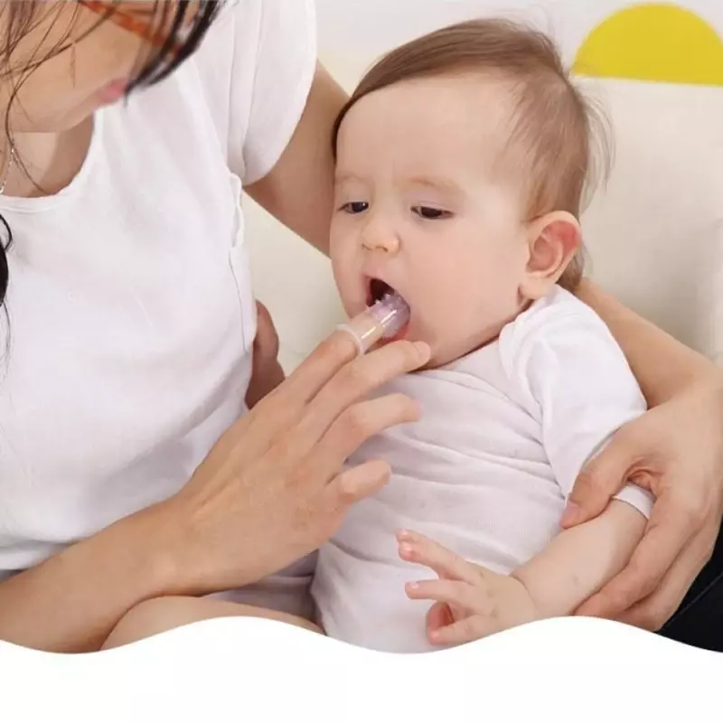 Silikonowa szczoteczka do zębów z szczoteczka do zębów na palec dla niemowląt + pudełko z przezroczystym miękkim silikonowym rzeczy dla dziecka do czyszczenia szczotka do zębów dla niemowląt