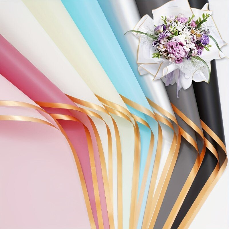 Papel de envolver flores con borde de Color sólido, impermeable, translúcido, ramo de regalo hecho a mano para boda, 20 unidades