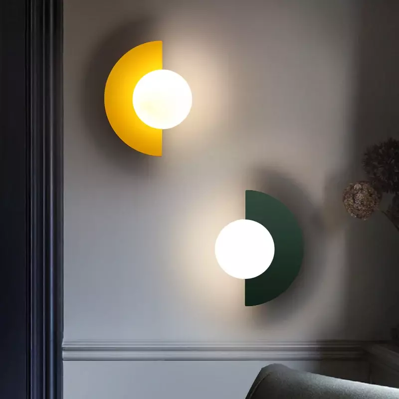 Nordic Glass Ball Wall Lamp Macaron LED Wall Light Bedroom Bedside Simple Designer Living Aisle Corridor Study Home Decor Sconce