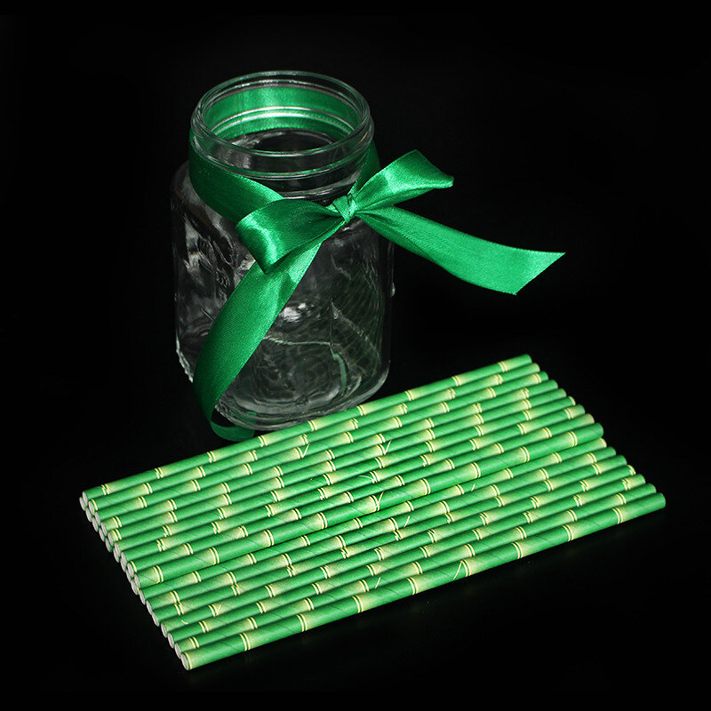 Kitchen Barware Bar Accessories Green Bamboo Decoration Disposable Drinking Paper Straw For Wedding Party Birthday Decoration