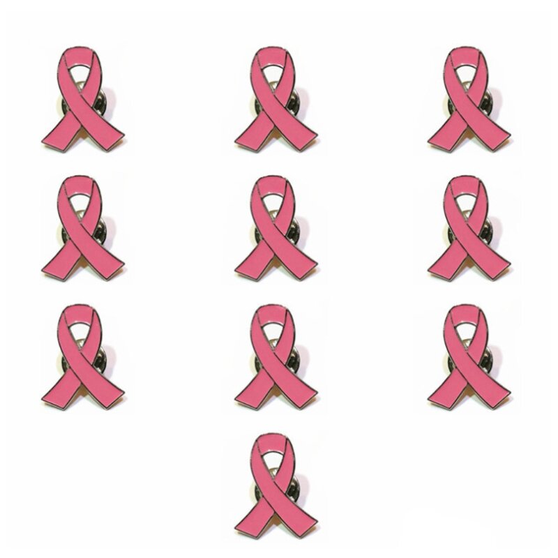 10 حزمة سرطان الثدي الوعي التلبيب دبابيس الوردي الأمل الشريط المينا المعادن سبيكة بروش للنساء الفتيات الحدث الاجتماعي