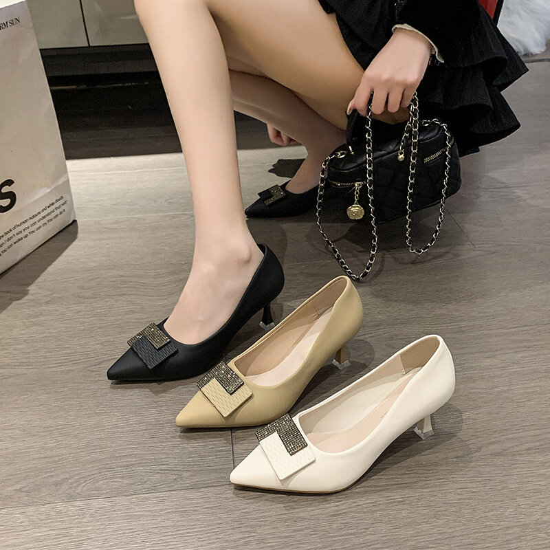 Summer Fashion New Sexy Stiletto Banquet Women's Solid Color Crystal Professional Metal Casual Popular Comfortable High Heels