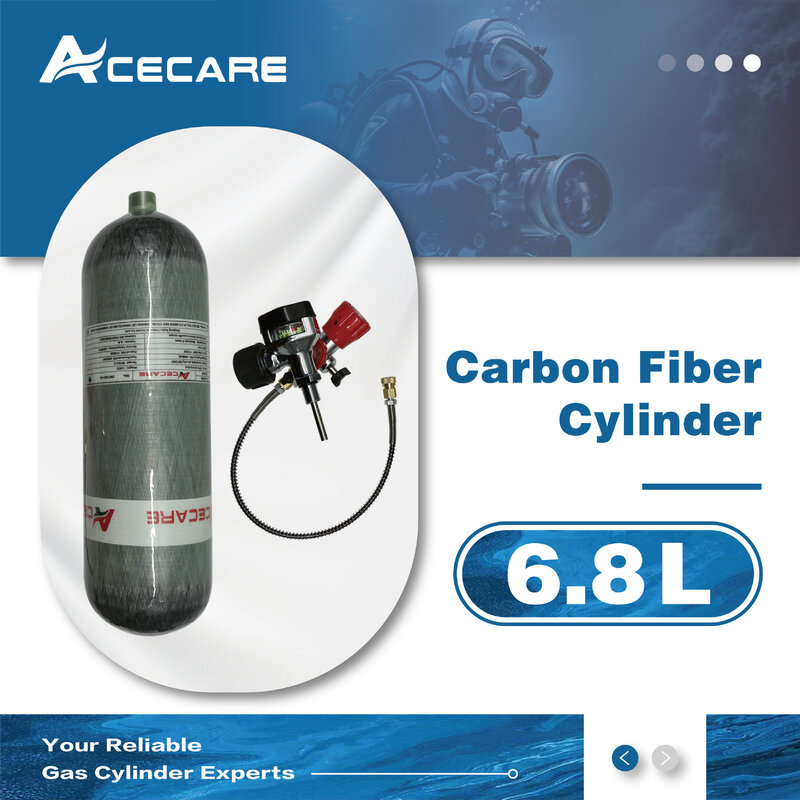 ACECARE tangki serat karbon 6.8L CE 300bar silinder dengan katup pengukur dan benang stasiun pengisian M18 * 1.5 untuk menyelam