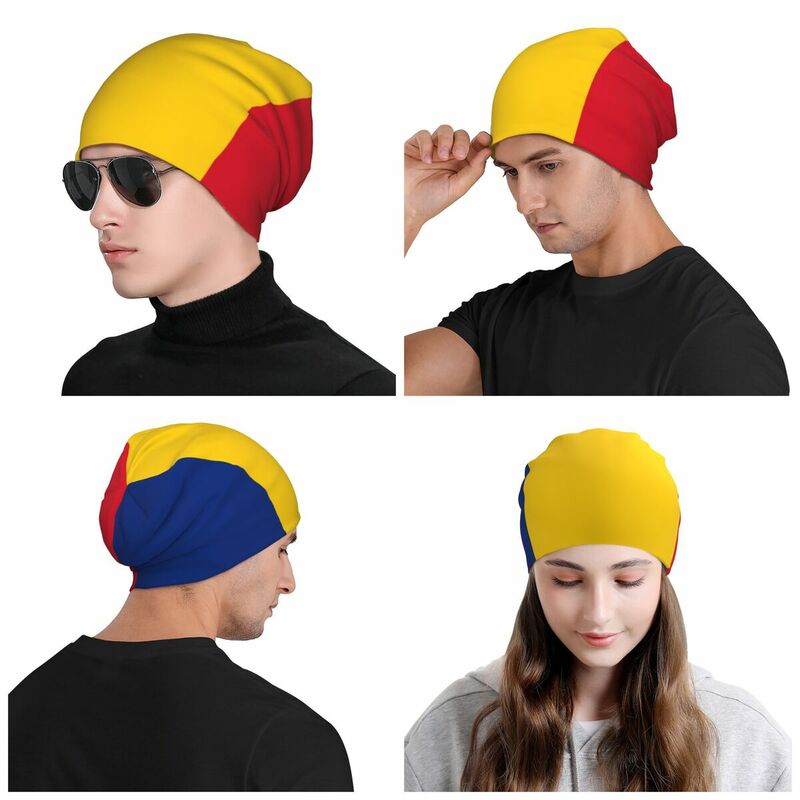 Topi kupluk hangat untuk pria dan wanita, topi tudung kepala rajut musim dingin Hip Hop motif bendera Skullies untuk pria dan wanita