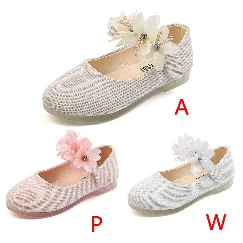 Zapatos de cuero de princesa para niñas, Sandalias planas de suela suave con flores brillantes de encaje, color blanco, primavera y verano