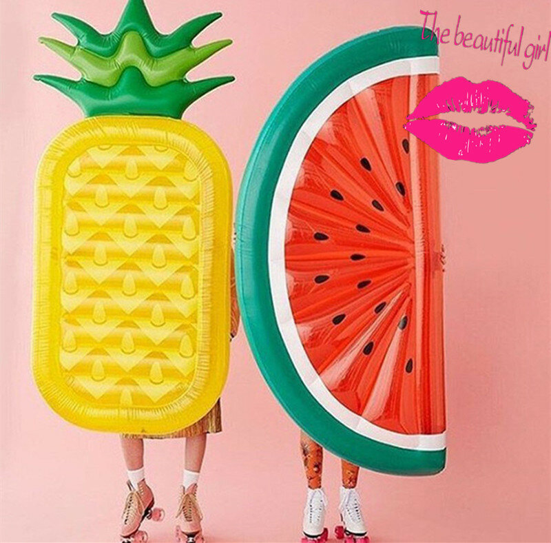 Inflatable Swimming Ring for Adult, Neo -transparent Yellow Pineapple, Floating Bed Swimming Ring, Strawberry, Red INS, Fashion