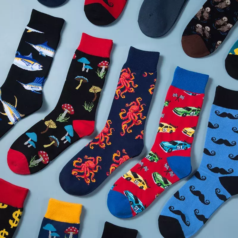 Новинка оригинальные носки с изображением акулы и бороды мужские носки от середины до высоты модные носки в японском стиле