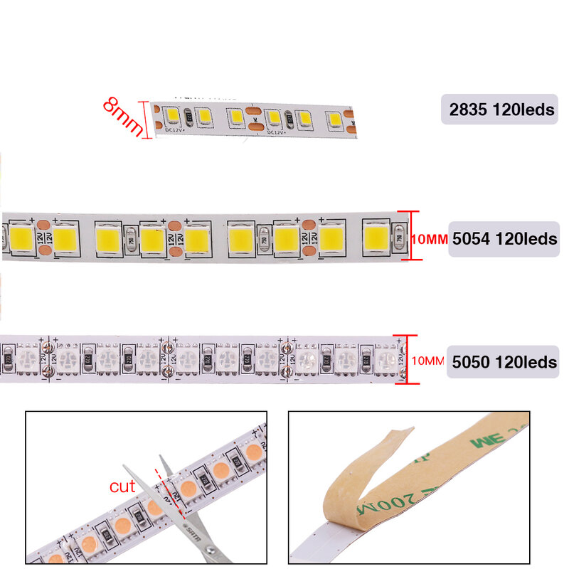 12V 24V LED Strip Light SMD 5050 5054 5630 2835 5M 600LEDs Flexible LED Tape Ribbon Light Lamp CCT Cool/Warm/Natural White