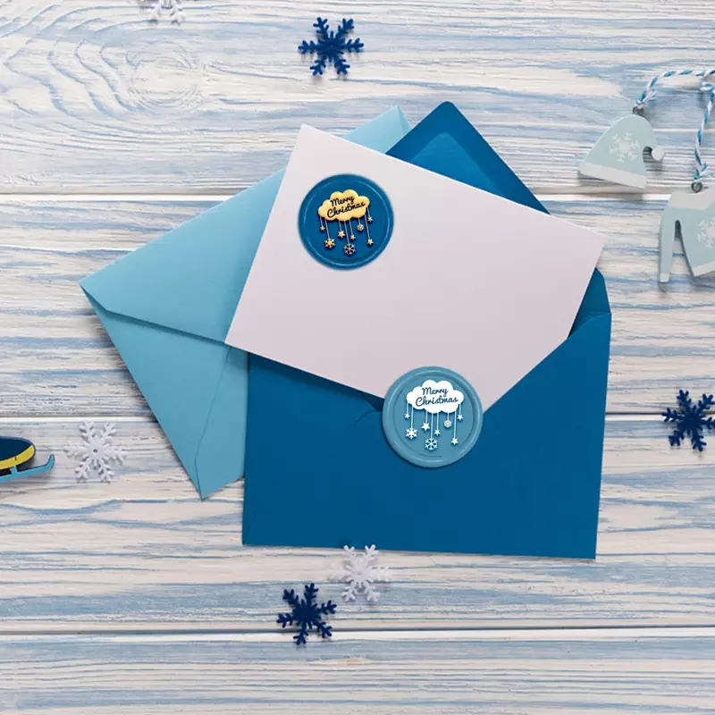1PC Merry Christmas Wax Seal Stamp Nuvens Selagem Stamp 30mm Latão removível Head Sealing Stamp com madeira Handle Convites