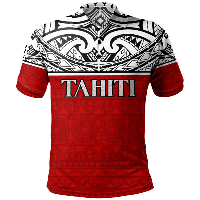 Polo con patrón de Tahiti Hawaiano para hombre, camiseta con botones polinesios impresos en 3D, camisetas de calle sueltas informales, Tops de verano