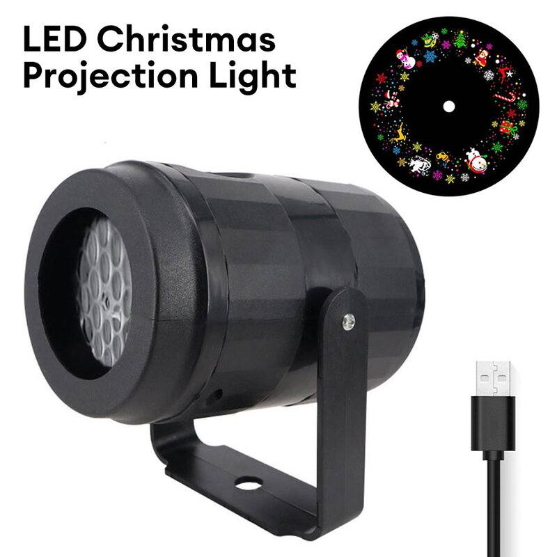 Lampu proyektor LED Natal kepingan salju, proyektor LED Natal daya USB DC5V, dekorasi pola musim gugur Santa hadiah pesta pernikahan Natal