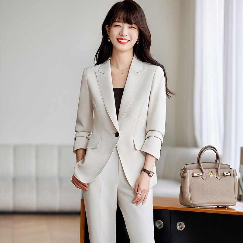 Giacca da abito bianca per donna Autumn2024New stile coreano Slim-Fit temperamento carriera intervista tuta tuta