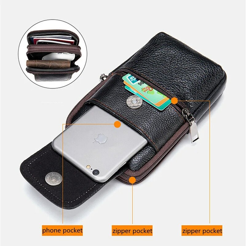 الرجال جلد طبيعي الهاتف المحمول حزام حقيبة جيوب فاني حزم صغيرة الخصر حقيبة للرجال Crossbody هاتف محمول المال الذكور حقيبة 2021
