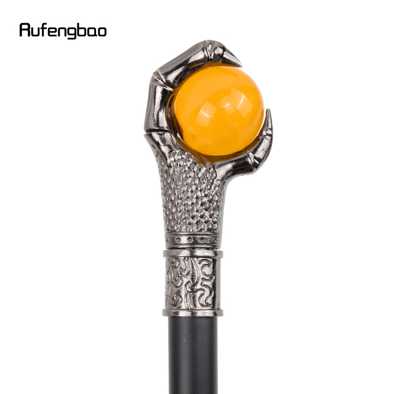 Dragon Claw Grasp Orange Glass Ball Silver Single Joint Walking Stick Decorative Party Fashionable Cane Halloween Crosier 93cm