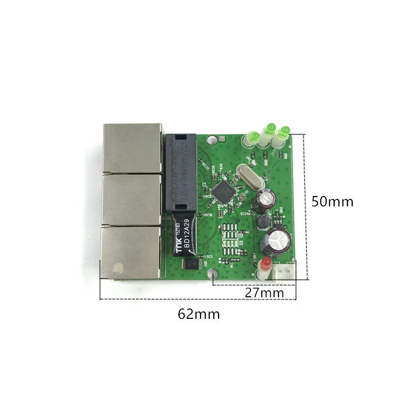 Placa de interruptor de concentrador de red lan de 3 puertos, placa de interruptor de concentrador de red Ethernet de dos capas pcb3 rj45 5V 12V, 10/100mbps, directo de fábrica OEM