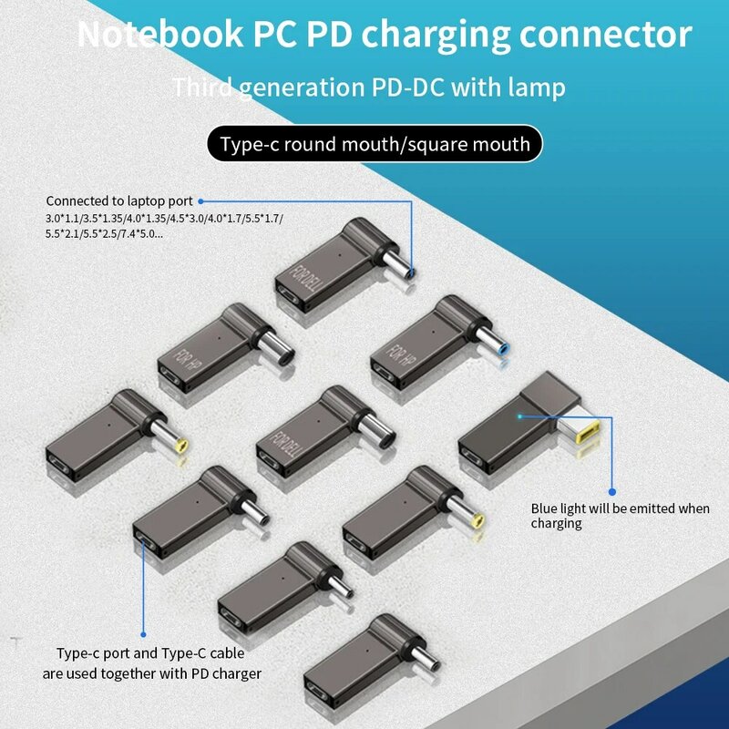 TISHRIC Laptop Power Charger Supply Connector Adapter PD 100W 5A  USB Type-C Female to DC Male For HP/Lenovo/DELL