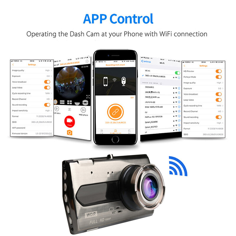 Prada-Caméra de Tableau de Bord avec Vision Nocturne pour Voiture, Enregistreur Vidéo HD, Wifi, GPS, DVR, Vue Arrière, 1080P, Boîte Noire
