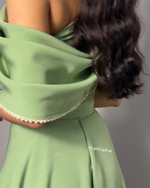 Платье для выпускного вечера из Джерси Саудовской Аравии с жемчугом обручальное ТРАПЕЦИЕВИДНОЕ на одно плечо на заказ платье миди es