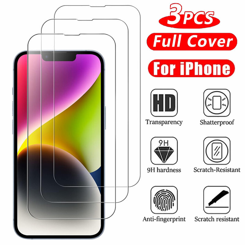 3PCS Tempered Glass For iPhone 13 14 15 Pro Max Screen Protector For iPhone 11 12 Pro protector pantalla iphone 13 Phone Film