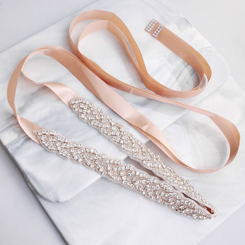 Ceinture Elegant Silver Crystal Wedding Belt for Prom Dress Sash Pink Ribbon Bridal Belt for Wedding Gown Wedding Accessories B6