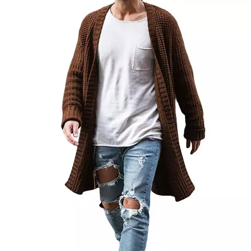 Cardigã de malha de algodão masculino, suéteres finos de manga comprida, outwear masculino monocromático, casaco quente, moda casual, novo, outono, inverno
