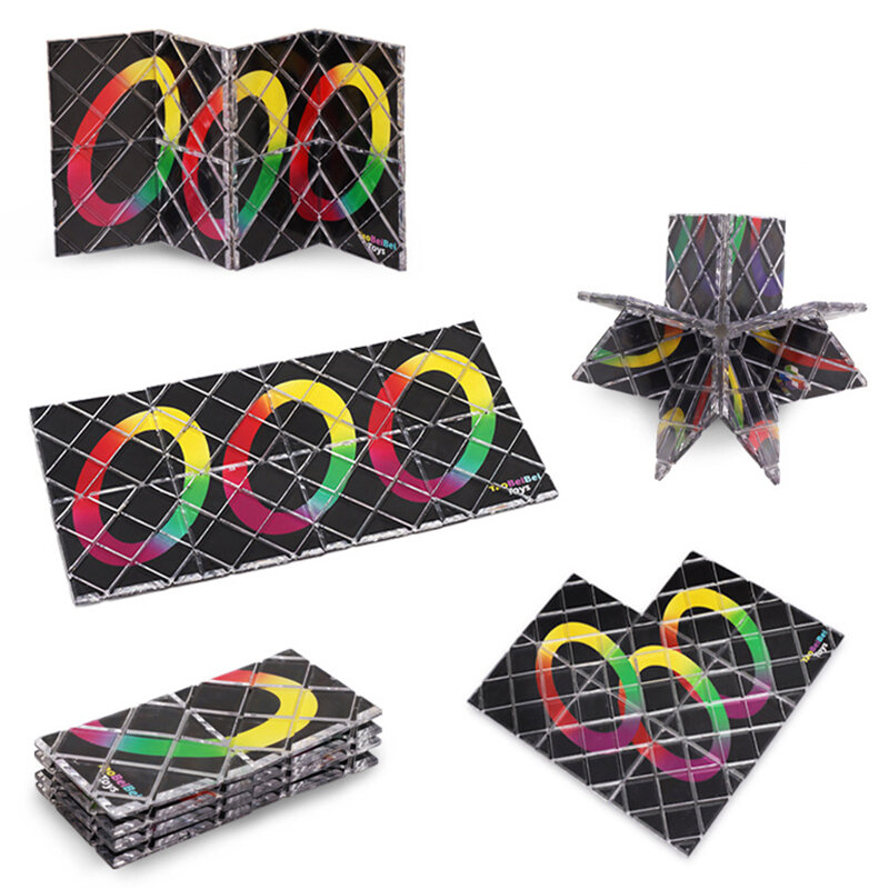 Magic Folding Puzzle Cube para crianças, Magic Board Toys, Twisty Magic Rings, Tipo de painel de telha, preto, 12 painéis, 5 anéis