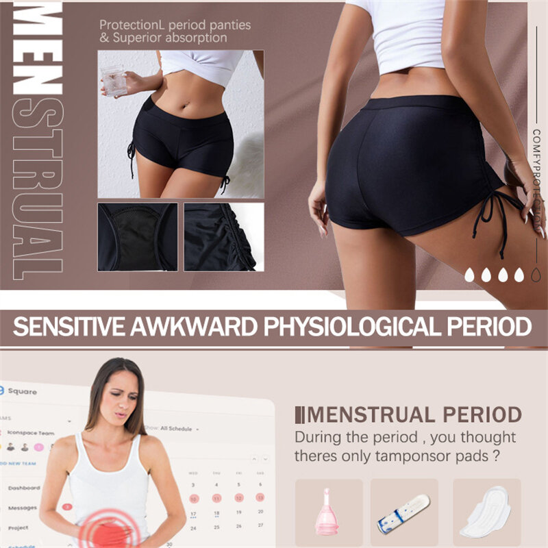 Bolsa plisada de moda para glúteos para mujer, bragas menstruales de 4 capas, elásticas, adelgazantes, Yoga, ejercicio físico, Verano