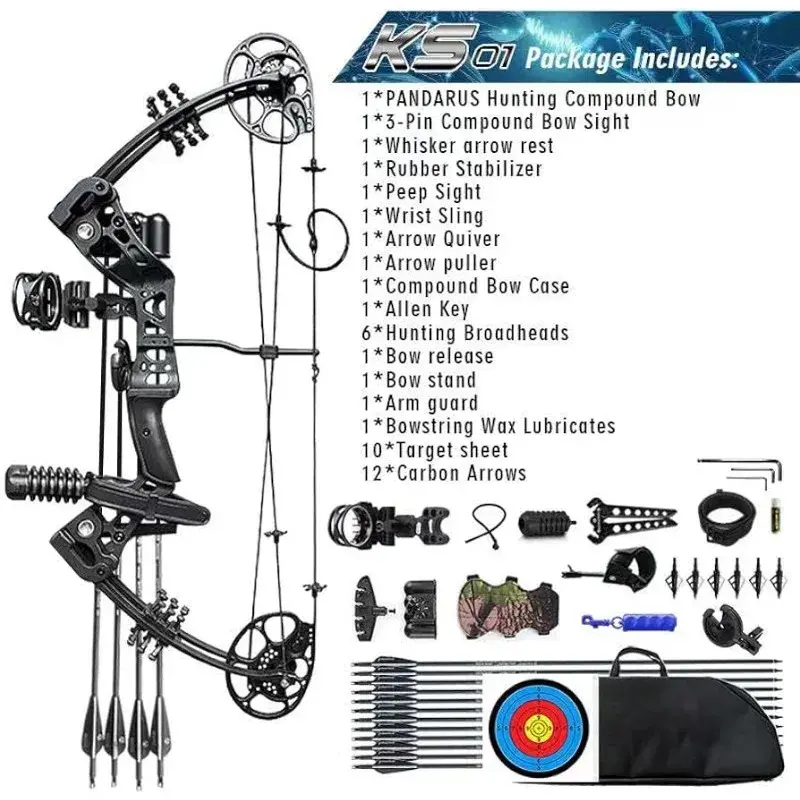 Compound Bow Set 15-45lbs for Pull Beginner and Teens Right Handed Adjustable 18"-29" Draw Length, 320 FPS Speed