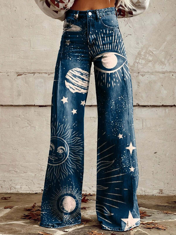 Modne damskie spodnie z szerokimi nogawkami, wzór retro motyl 3D, odpowiednie do codziennych zakupów, codziennych damskich spodni z szerokimi nogawkami S-3XL