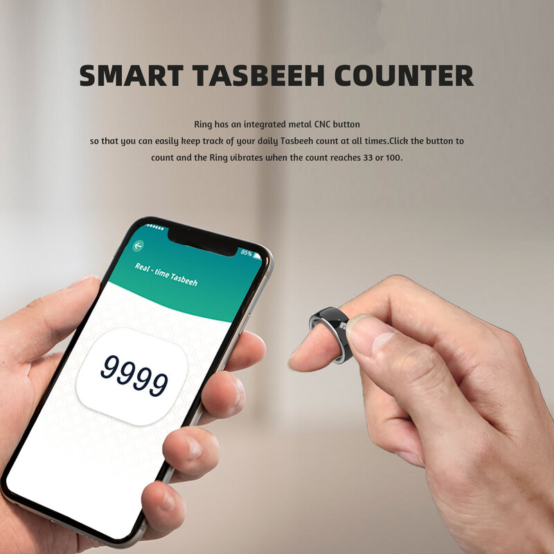 Impermeável Inteligente Tasbih Tally Counter Anel para os muçulmanos, Zik Digital Tasbeeh, 5 Lembrete Prayer Time, Anéis compatíveis com Bluetooth