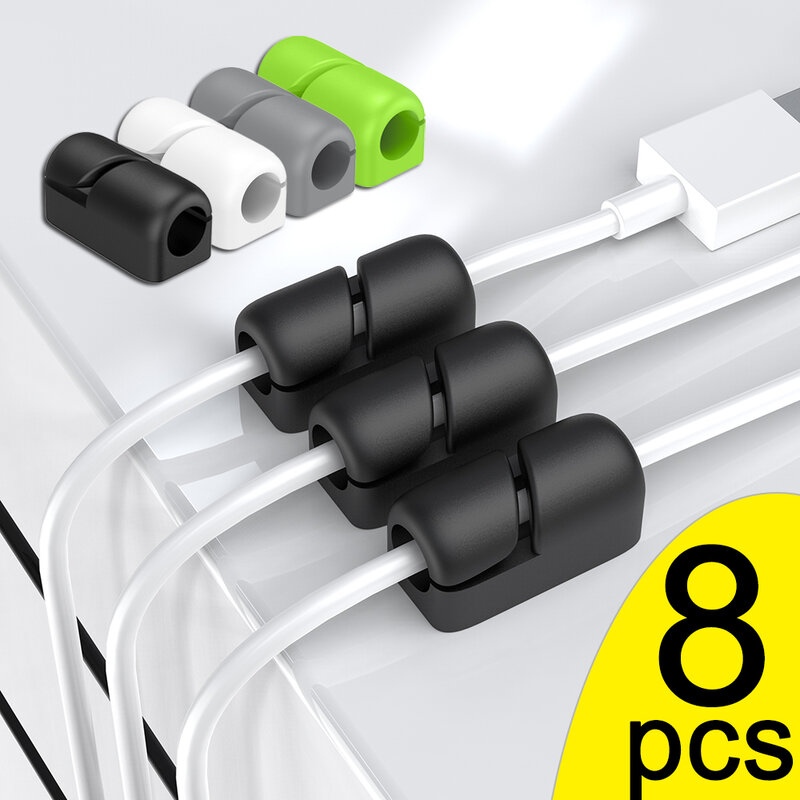 1/8Pcs Cable Management Sticky Cord Organizer Clips Silicone Self Adhesive USB Charging Cable Power Cord Wire Holder Clamp