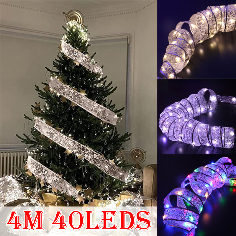 Ruban lumineux de noël à 40led, 4M, guirlande lumineuse, décoration d'arbre de noël, mariage, fête de noël, décoration de maison
