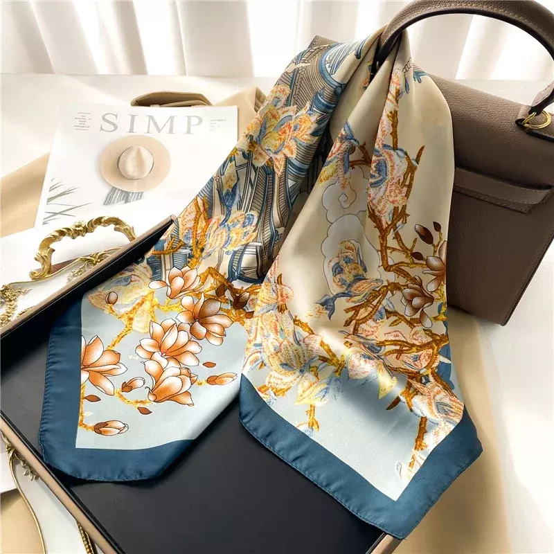 Impressão de luxo Satin Silk Lenço Quadrado para Mulheres Xale Hijab Lenço Cabelo Feminino Fita Headband Moda Envoltório Bandana 2023 Novo