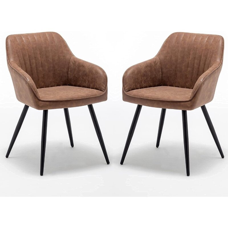 Stuhls atz mit 2 modernen Sesseln, braunes Kunstleder für Wohnzimmer, Esszimmer, mit Metall beinen, Gasts tuhl