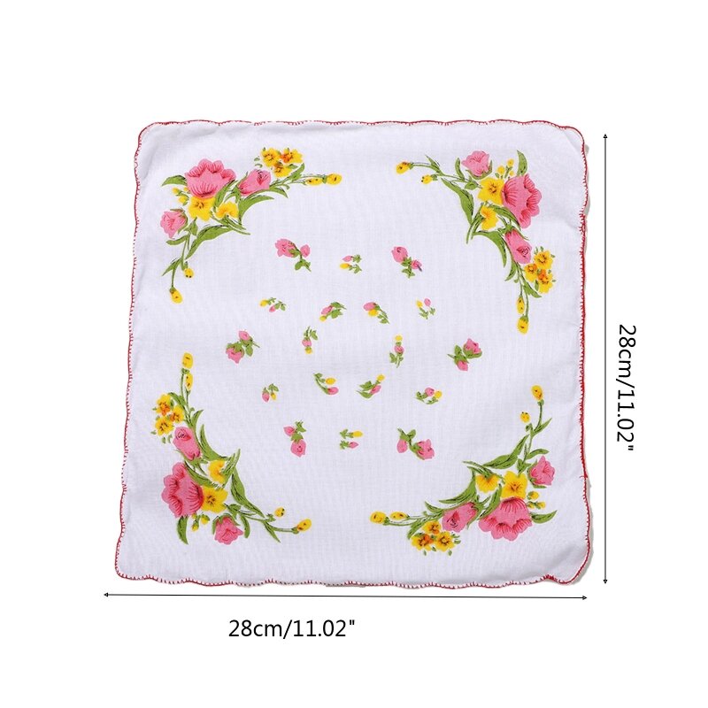 6Pcs Women Floral Handkerchiefs Pocket Handkerchief Natural Cotton Reusable Wedding Party Baby Shower Supplies for Girl