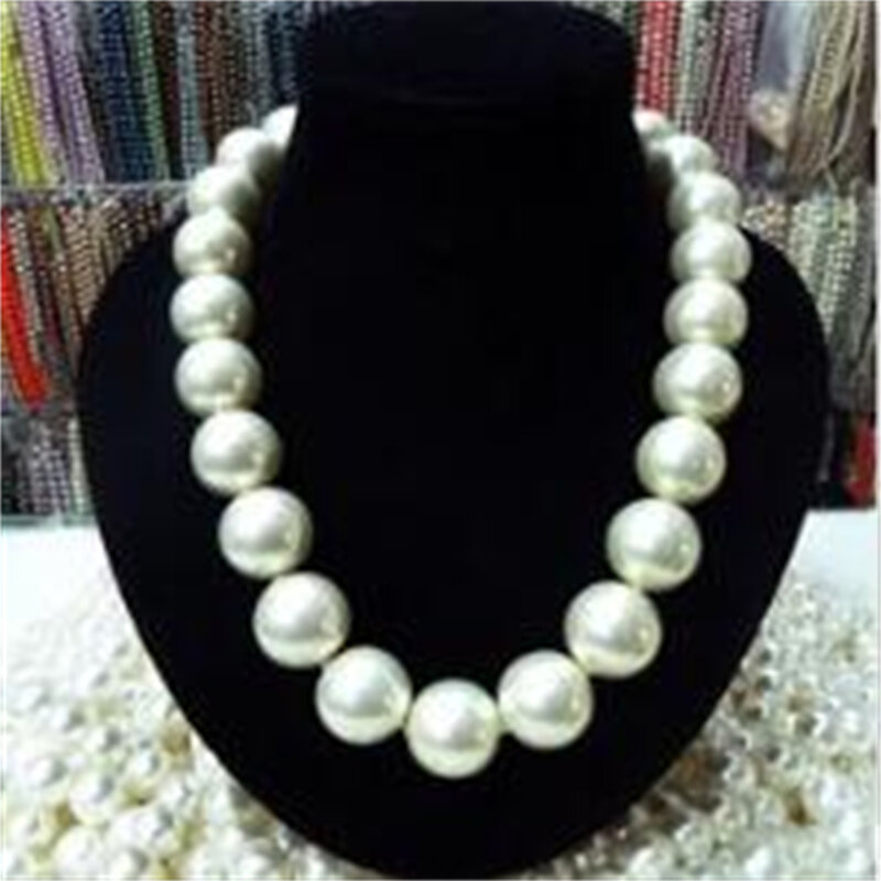 Rara collana di perle conchiglia di mare bianco 16mm enorme 18 "AAA +