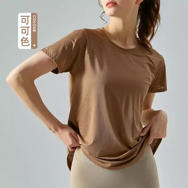 Весенне-летняя жаккардовая блузка для йоги с разрезом, женская блузка, быстросохнущая свободная дышащая одежда для йоги