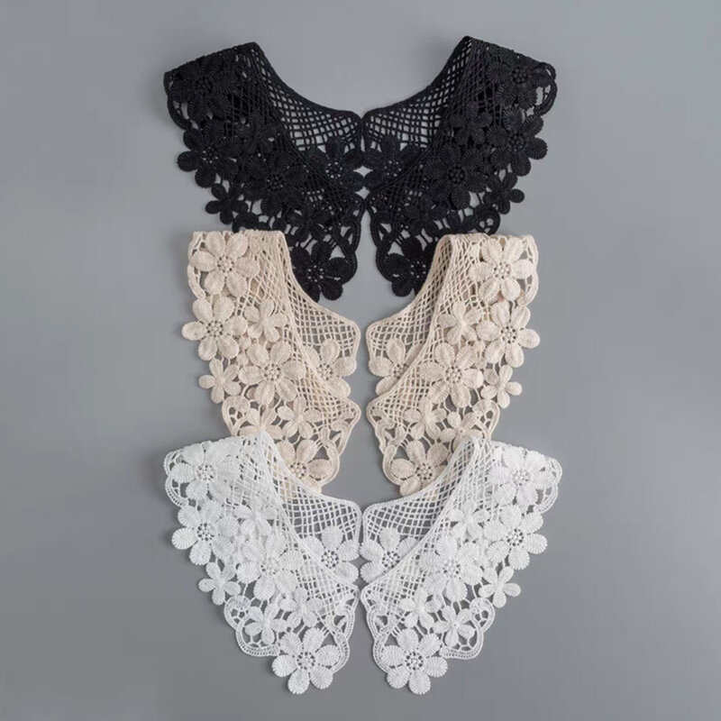 White Black Lace Fake Collar Detachable Collars for Women Blouses shirts accessories Embroidery Applique Neckline Sewing Collar