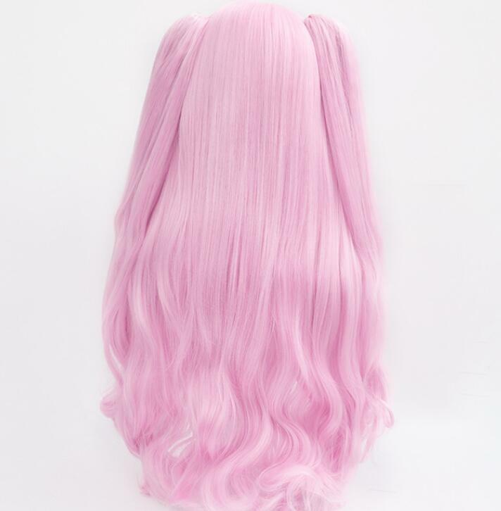 Yuni 코스프레 가발 의상, 장미 핑크 포니테일 긴 머리, 섬유 합성 가발, 빅토리 여신