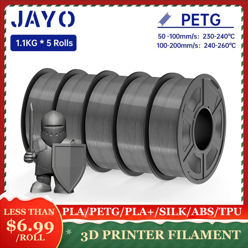 JAYO-filamento PLA Meta / ABS / PETG / SILK / PLA de 1,75 MM, 5 rollos de impresora 3D 100% sin burbujas para FDM, Material de regalo artesanal, envío rápido