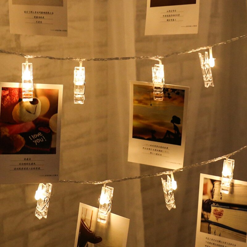 Guirnalda de luces LED para fotos, luces de hadas alimentadas por batería USB, decoración de pared para dormitorio, fiesta en casa, boda